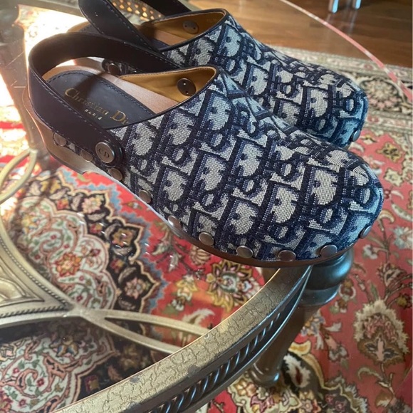 Dior Shoes - Dior Navy and Light Blue Monogram Canvas Clog Slingbacks